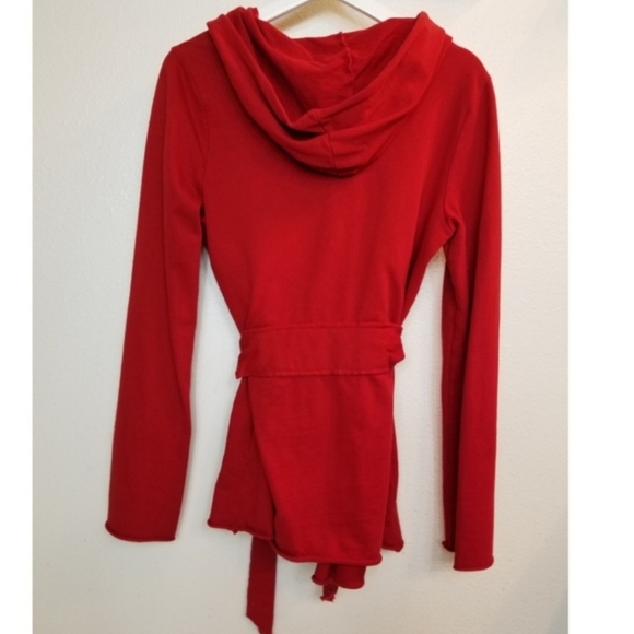 Lucky Brand Red Hooded Sweatshirt Cardigan 100% Cotton Women's Small S Tie Front - Picture 3 of 6